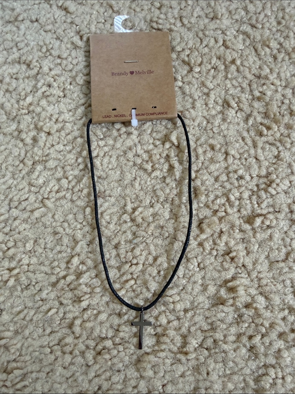 Brandy Melville Black Cord Necklace with Silver Cross Pendant